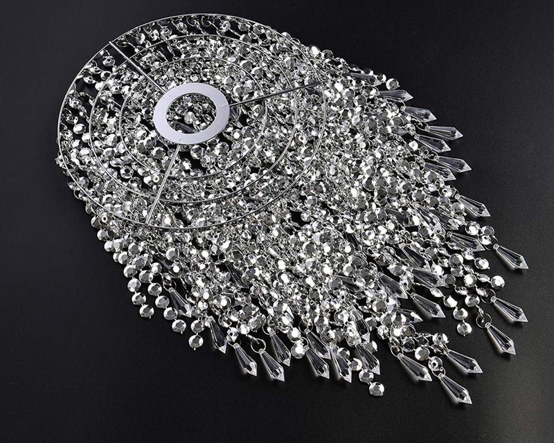 Waneway 3 Tier Beads Pendant Shade, Ceiling Chandelier Lampshade with Acrylic Jewel Droplets, Beaded Lampshade with Chrome Frame and Sparkling Beads, Diameter 8.7 inches, Silver - Image 4